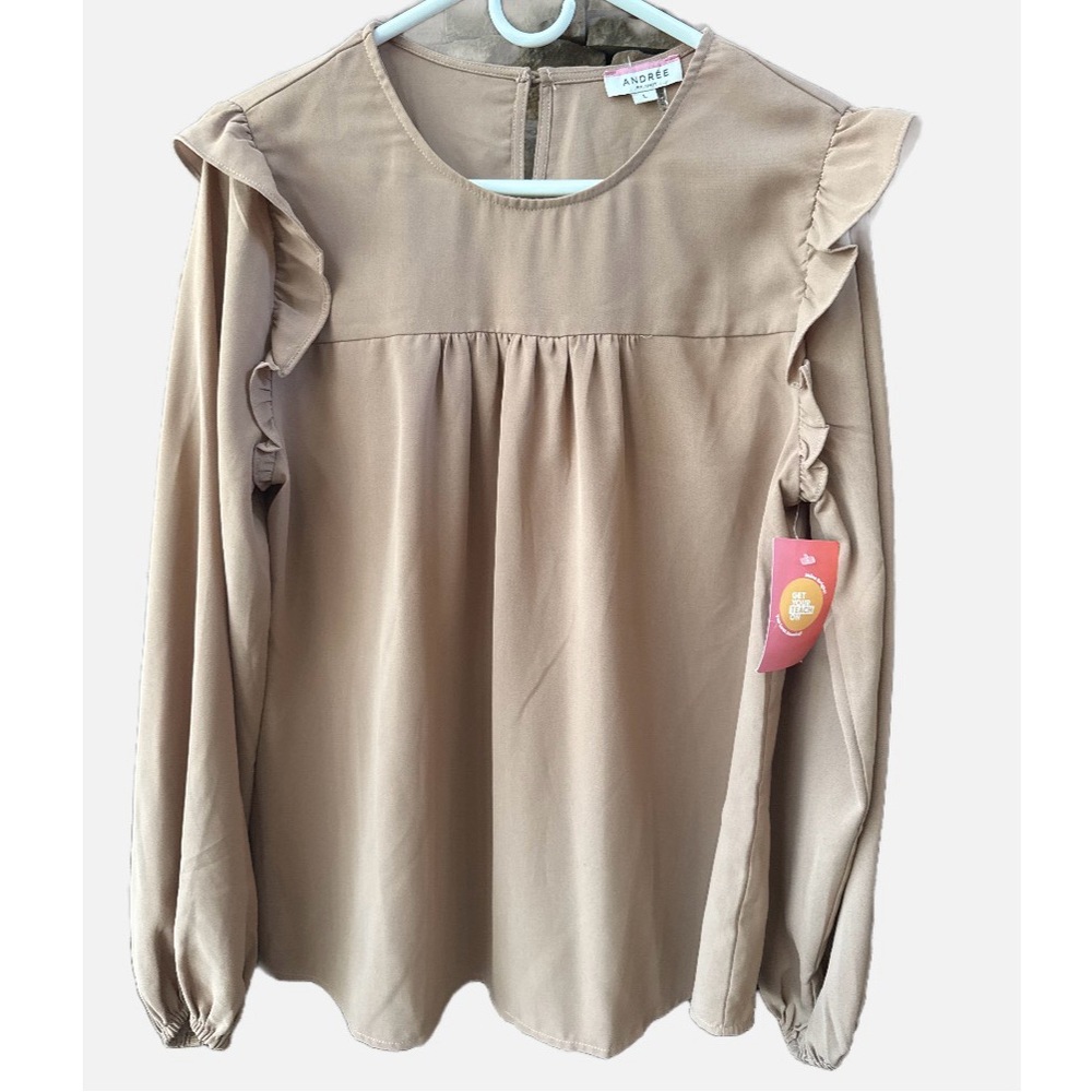 ANDREE BY UNIT Beige Tan Ruffle Sleeve Blouse